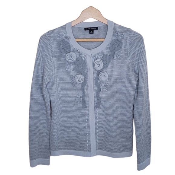 Banana Republic | Gray Merino Wool Snap Cardigan Sweater Rosette Embellishments - Picture 1 of 7